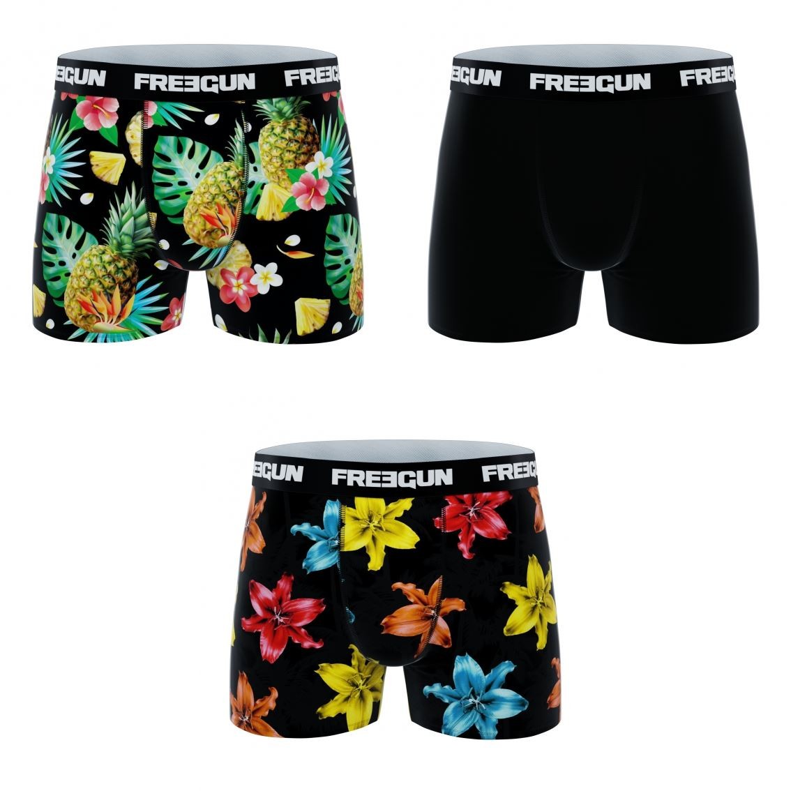 Billede af 3-pack Microfiber Boxershorts - 2x Vilde blomster mønster og 1x Sort - Freegun